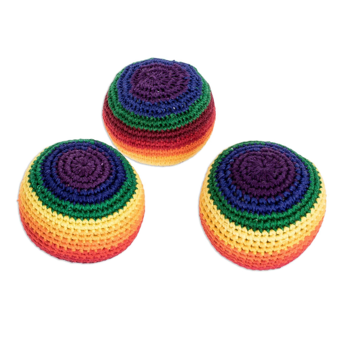 Striped Cotton Hacky Sacks (Set of 3) - Rainbow Stripes