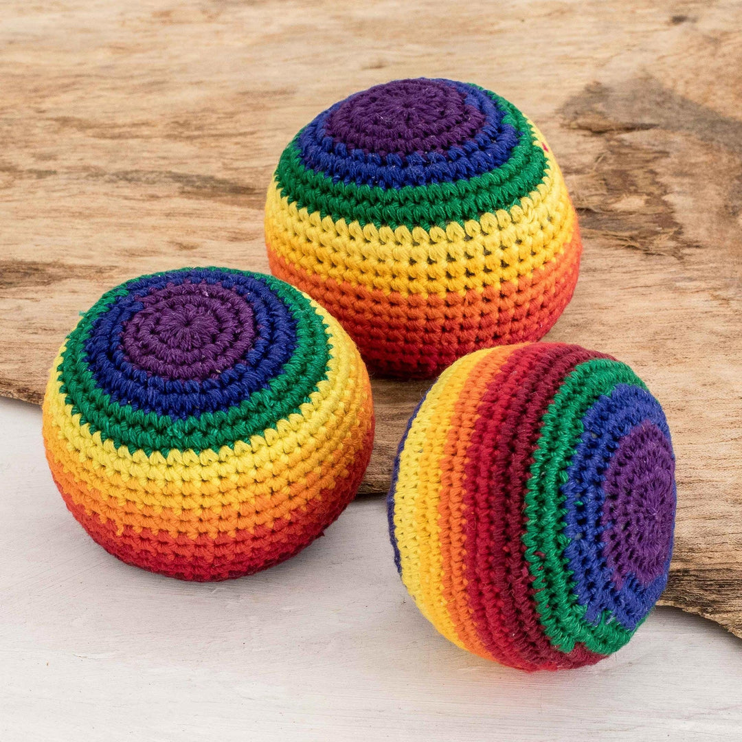 Striped Cotton Hacky Sacks (Set of 3) - Rainbow Stripes