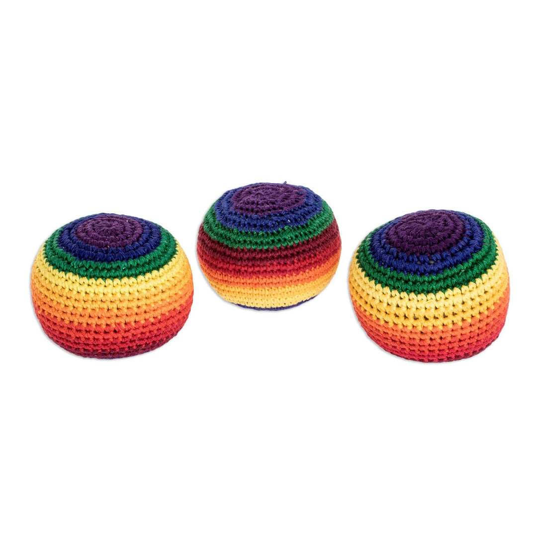 Striped Cotton Hacky Sacks (Set of 3) - Rainbow Stripes