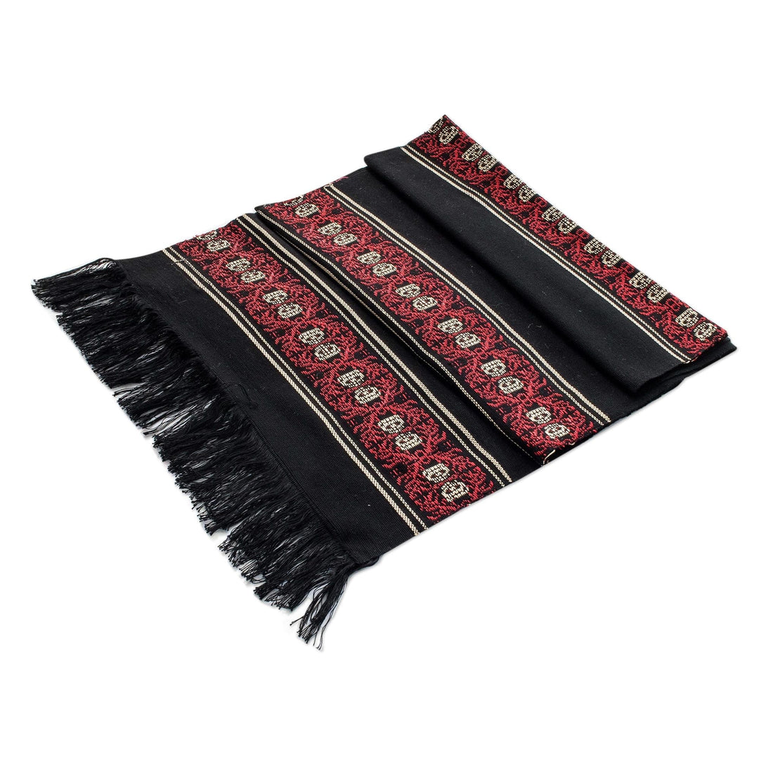 Black and Red Table Runner - Peten Flowers