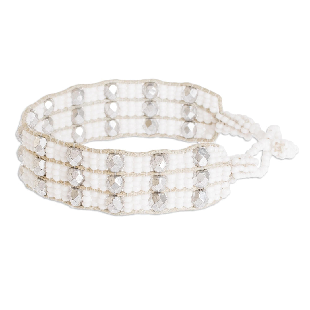 White Beaded Bracelet - Kinship in White and Silver