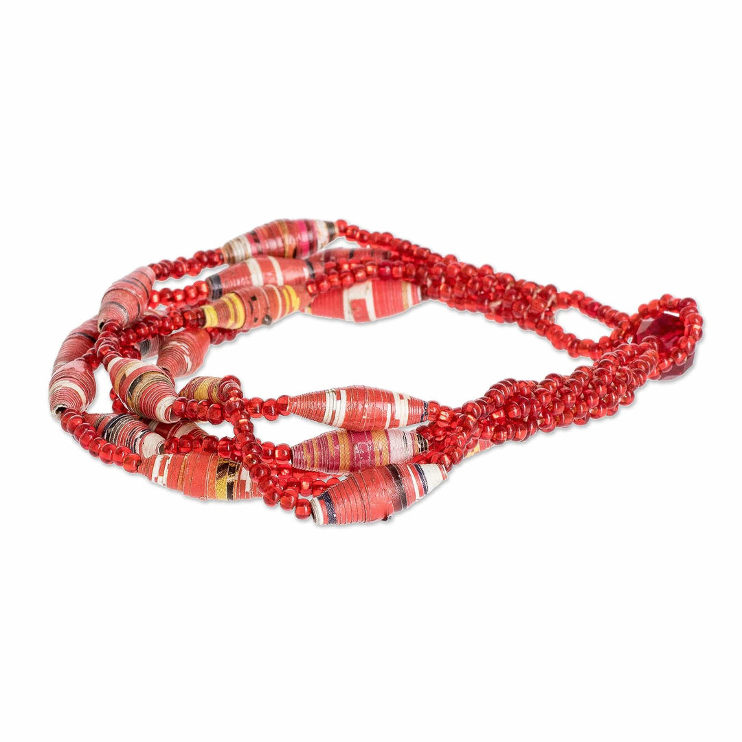 Red Beaded Recycled Paper Bracelet - Bonds of Friendship in Red