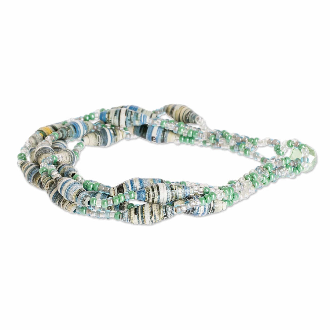 Beaded Bracelet with Recycled Paper - Bonds of Friendship in Mint