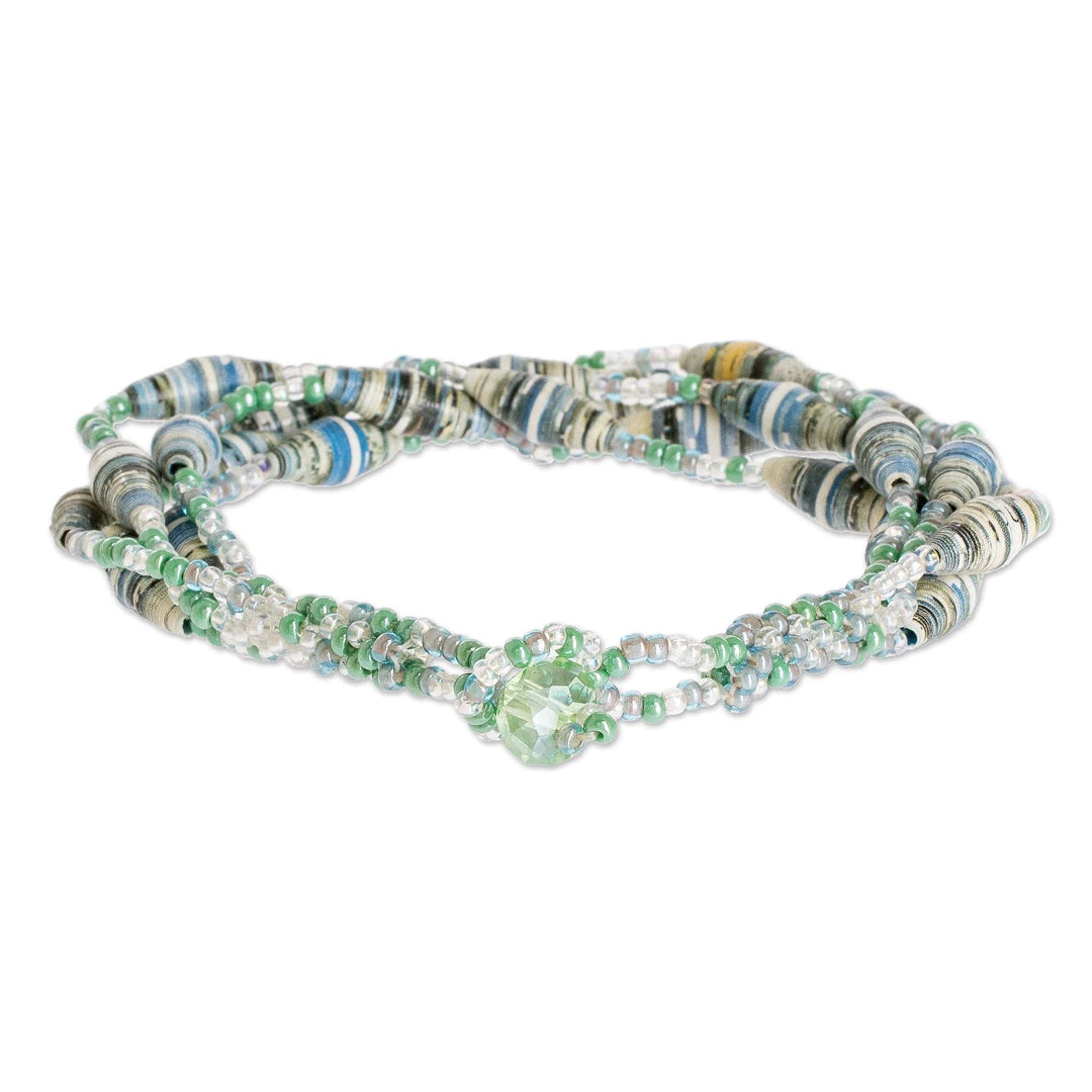 Beaded Bracelet with Recycled Paper - Bonds of Friendship in Mint
