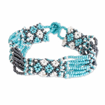 Floral Motif Beaded Bracelet - Flower Harmony in Sky