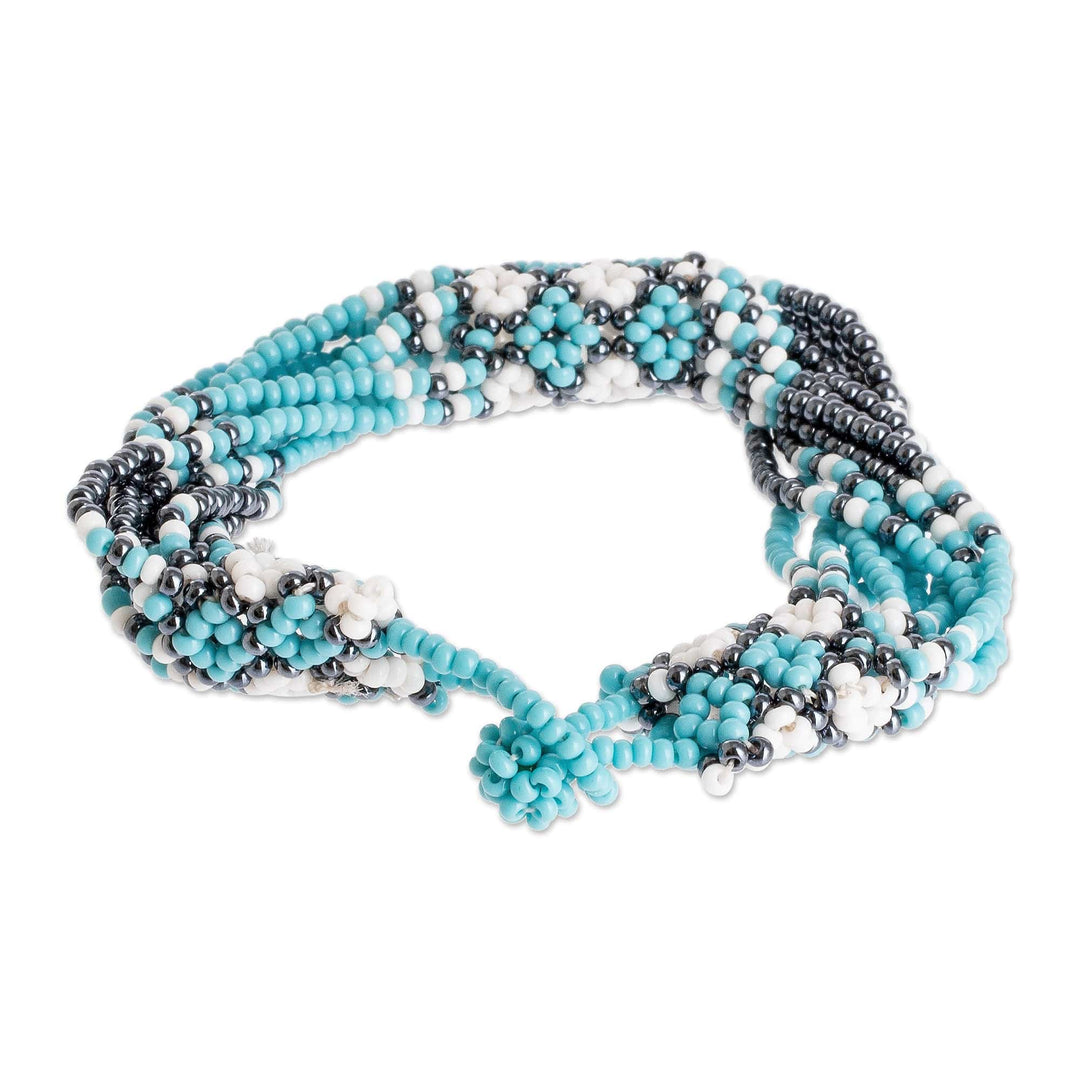 Floral Motif Beaded Bracelet - Flower Harmony in Sky