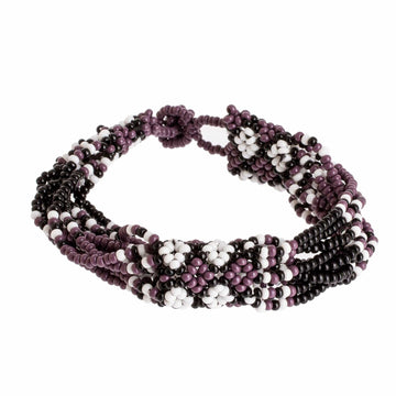 Hand Beaded Glass Bracelet - Flower Harmony in Plum