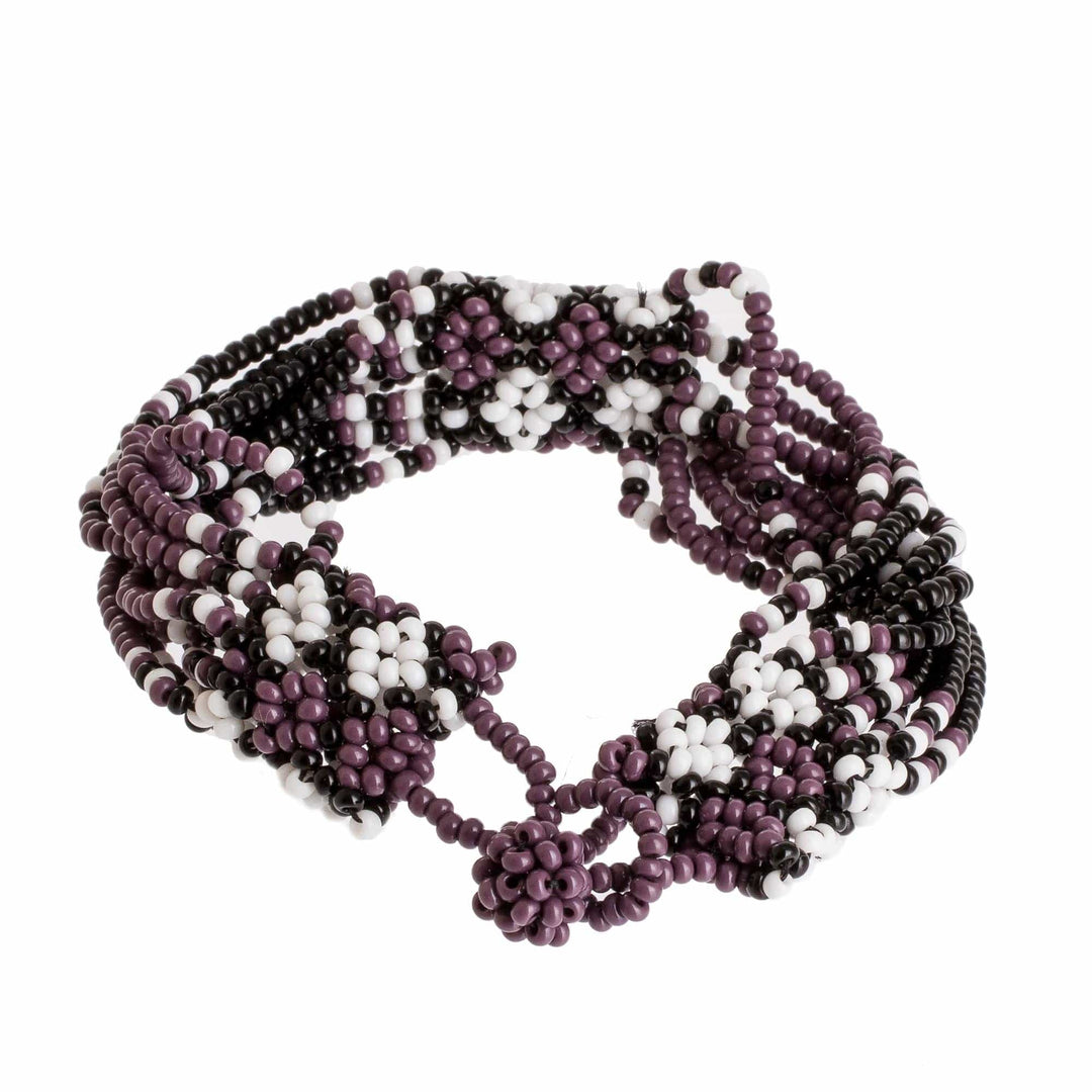 Hand Beaded Glass Bracelet - Flower Harmony in Plum