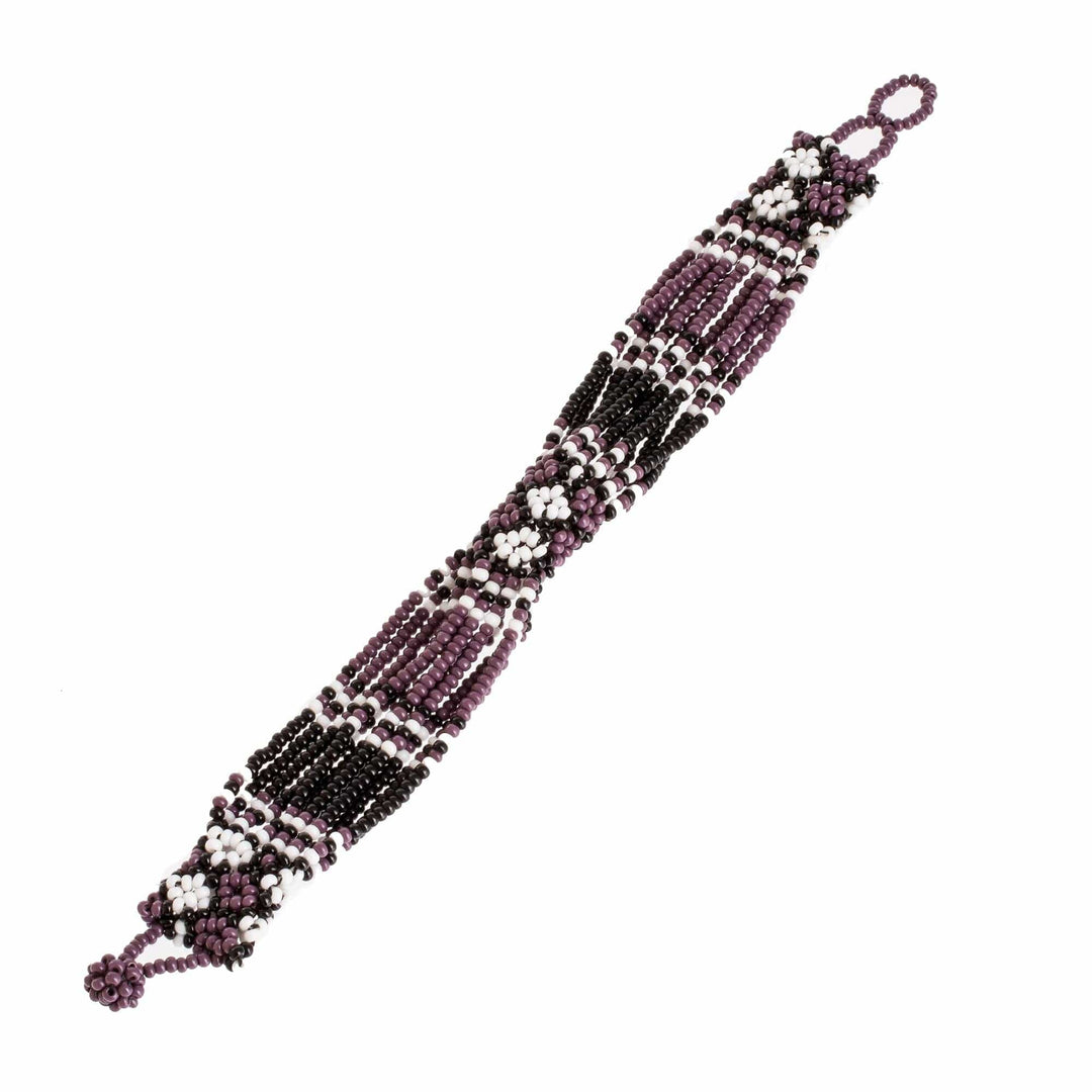 Hand Beaded Glass Bracelet - Flower Harmony in Plum