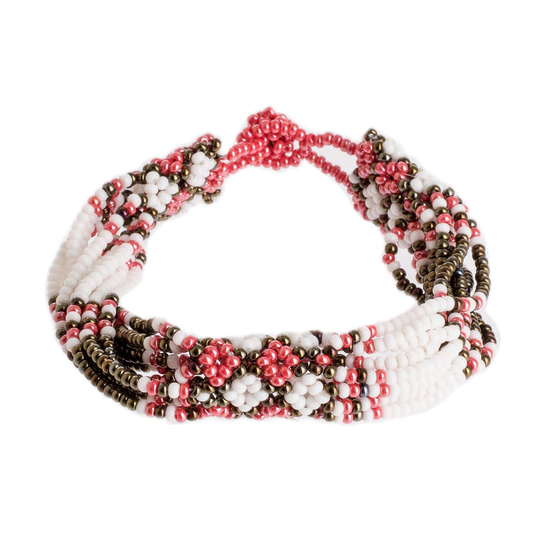 Glass Bead Bracelet - Flower Harmony in Rose