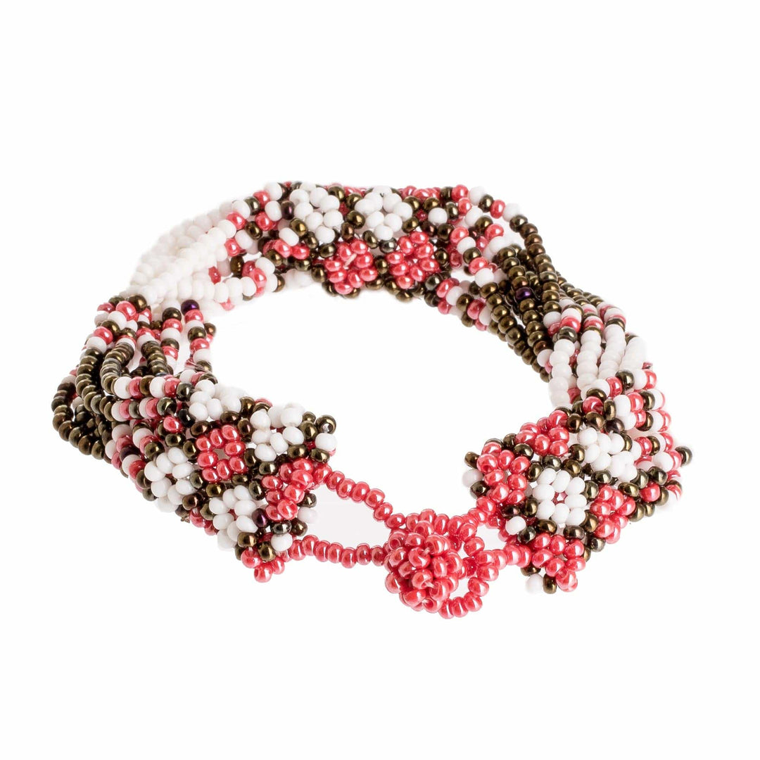 Glass Bead Bracelet - Flower Harmony in Rose