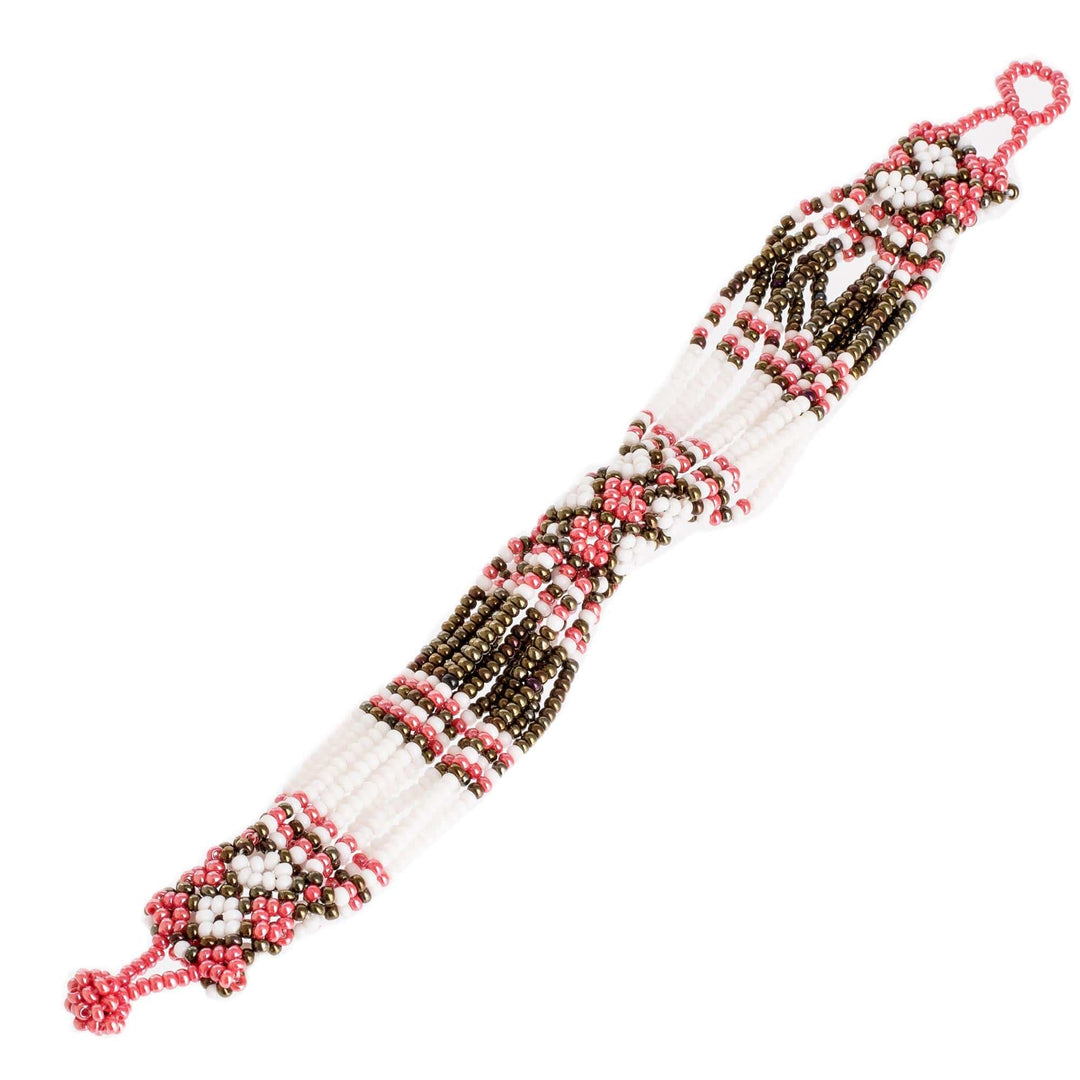 Glass Bead Bracelet - Flower Harmony in Rose