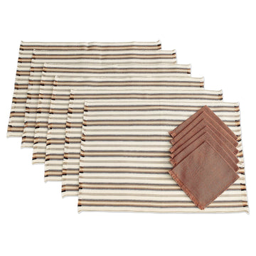 Handmade Cotton Table Linen Set (Set for 6) - Nutmeg Stripe