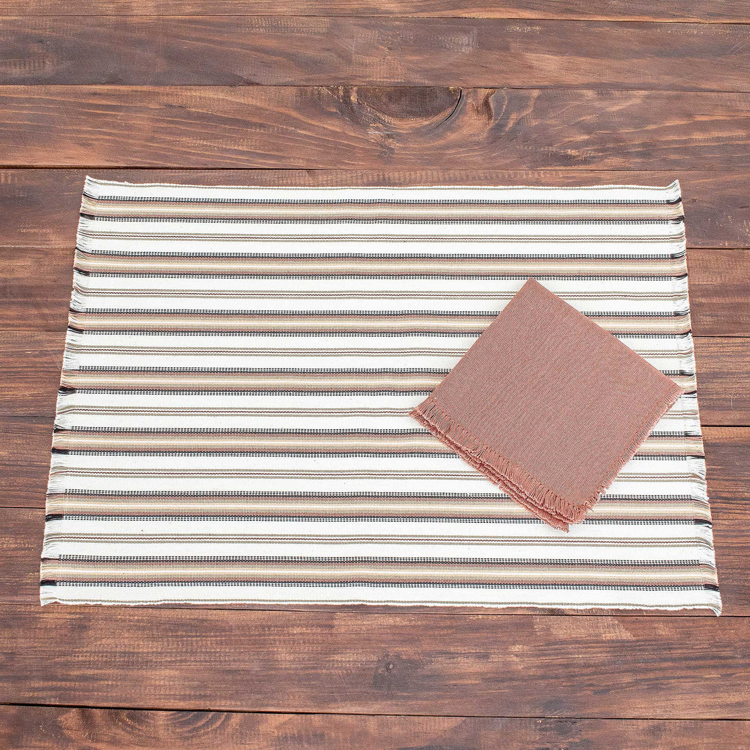 Handmade Cotton Table Linen Set (Set for 6) - Nutmeg Stripe