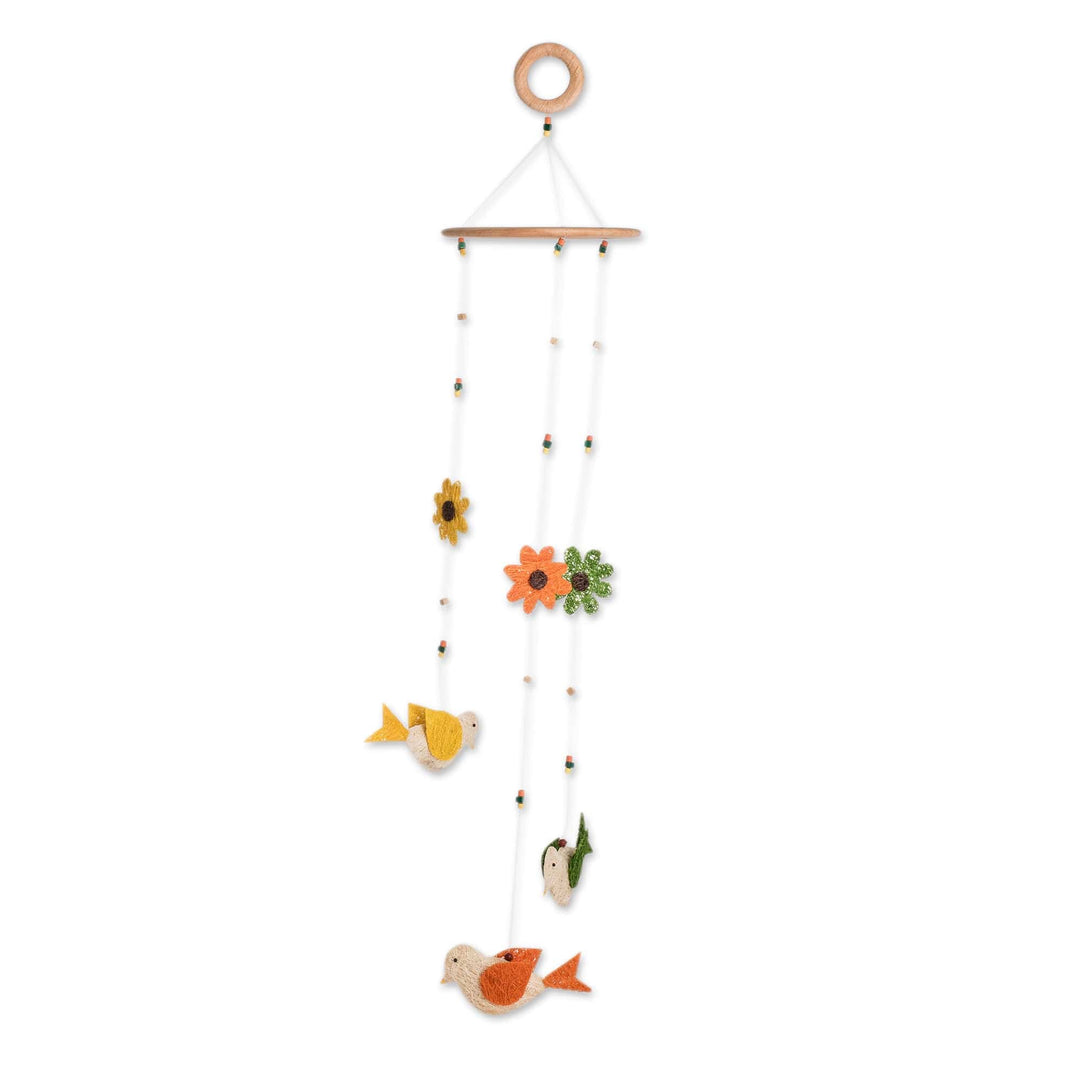 Costa Rican Natural Fiber Birds & Flowers Mobile - Songbirds and Blossoms