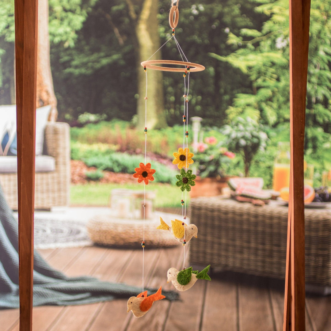 Costa Rican Natural Fiber Birds & Flowers Mobile - Songbirds and Blossoms