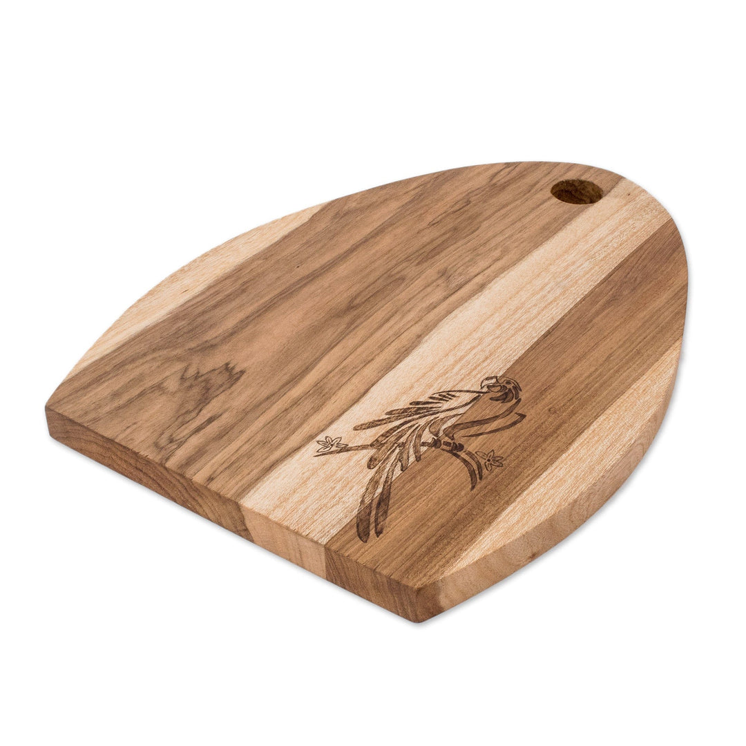 Laurel Wood Cutting Board from Costa Rica - Laurel Macaw and Flowers