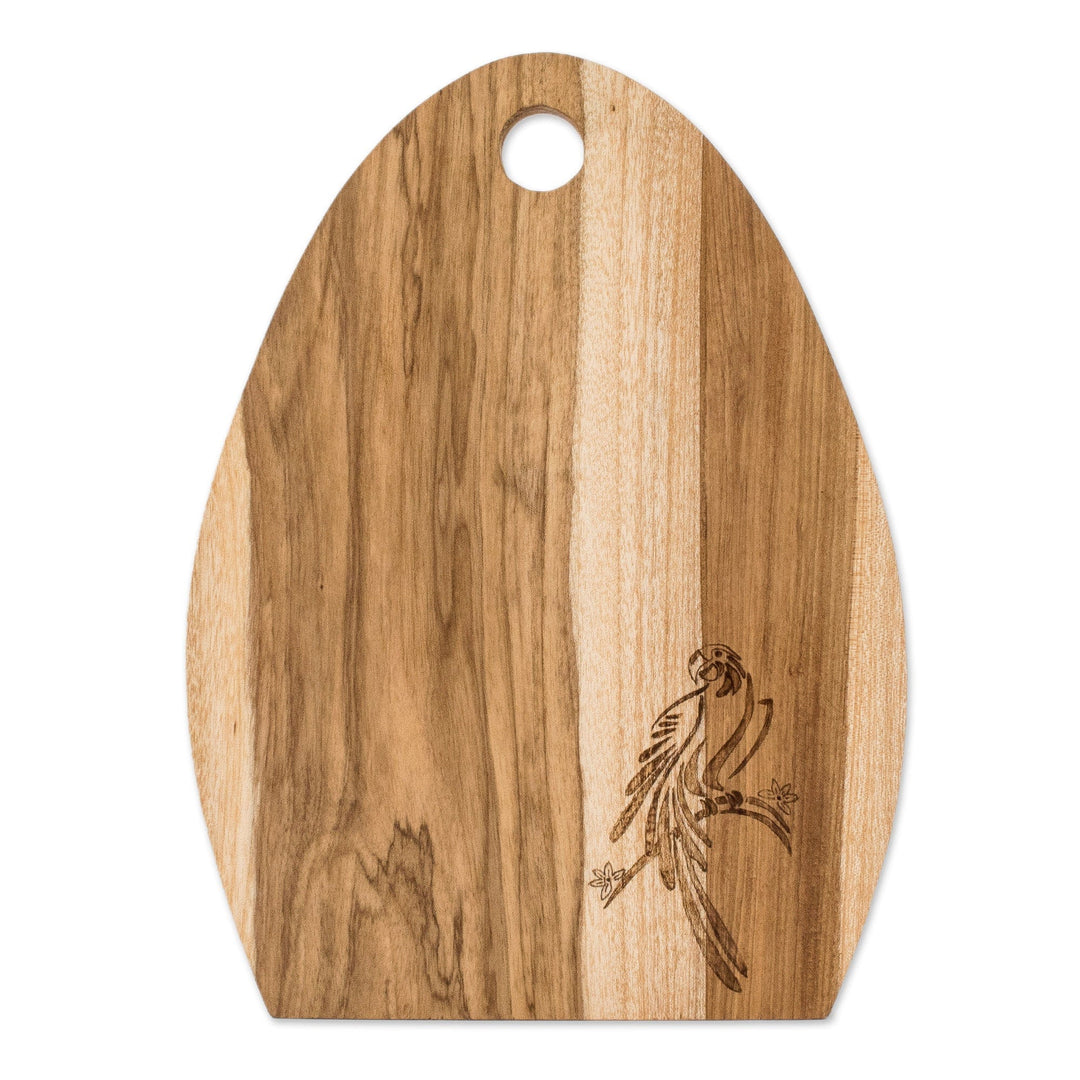 Laurel Wood Cutting Board from Costa Rica - Laurel Macaw and Flowers