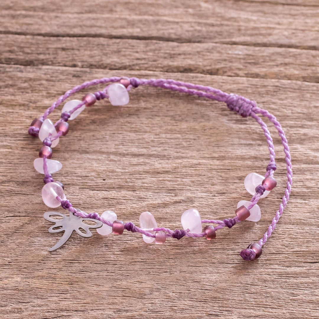 Handmade Rose Quartz Bracelet - Dragonfly Rose