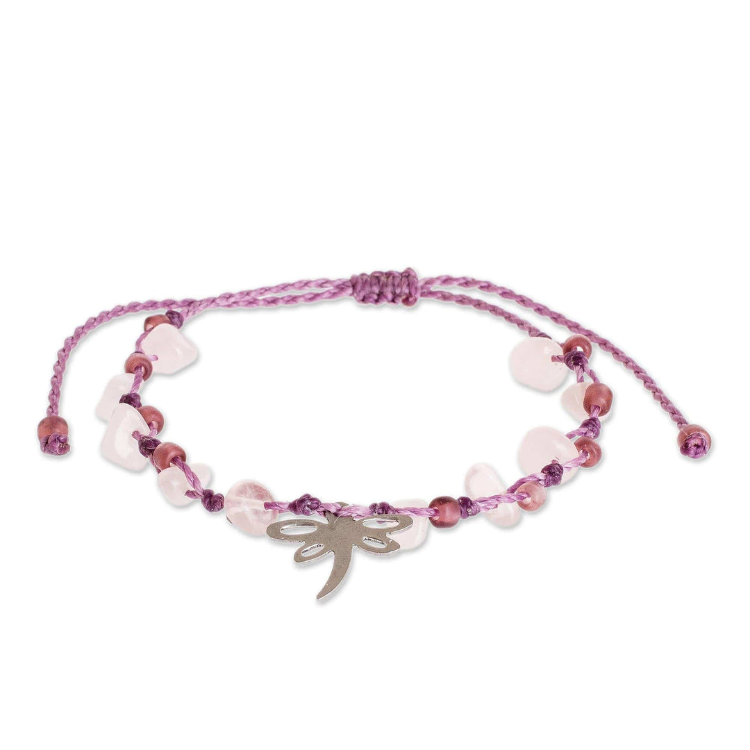 Handmade Rose Quartz Bracelet - Dragonfly Rose