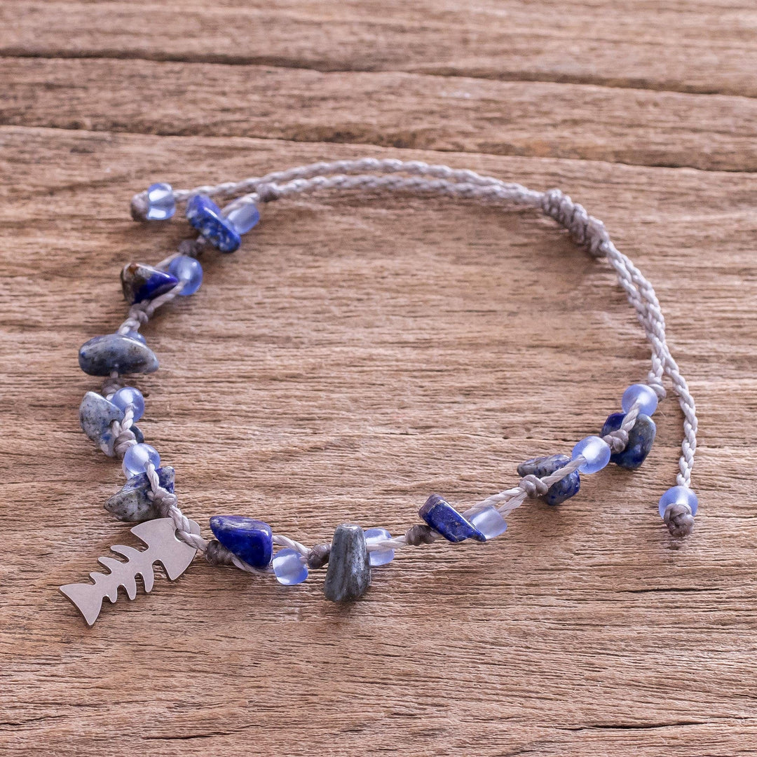 Fishbone Charm Lapis Lazuli Bracelet - Blue Fish
