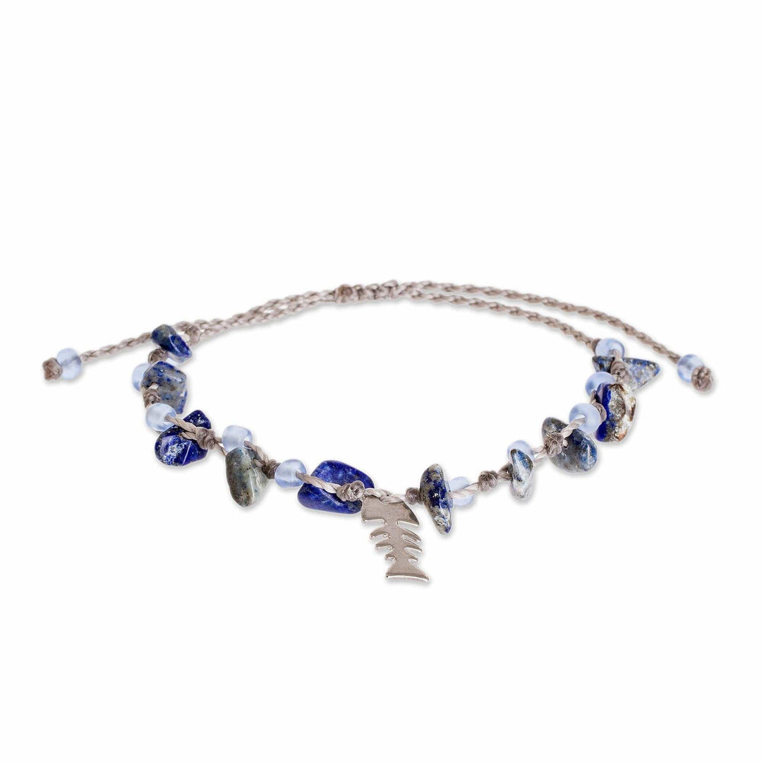 Fishbone Charm Lapis Lazuli Bracelet - Blue Fish