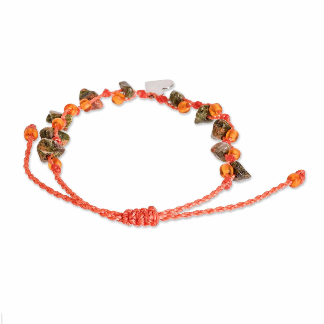 Beaded Unakite Charm Bracelet - Melon Heart