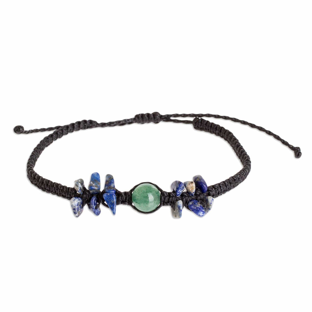 Quartz and Lapis Macrame Bracelet - Green Globe