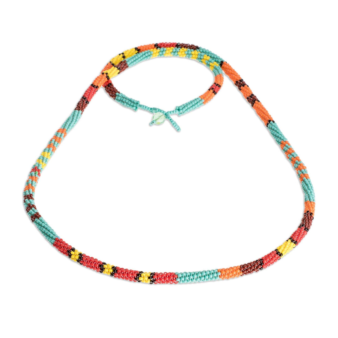 Multicolored Beaded Strand Necklace - Colorful Strokes