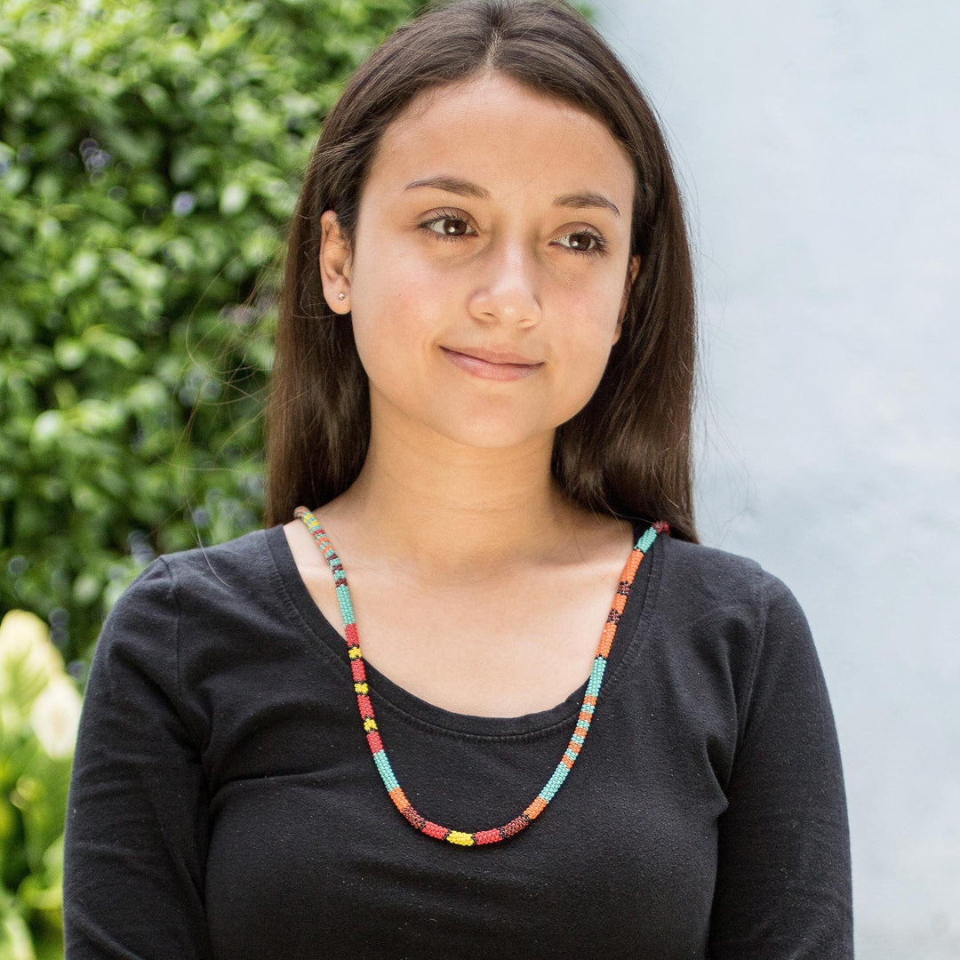 Multicolored Beaded Strand Necklace - Colorful Strokes