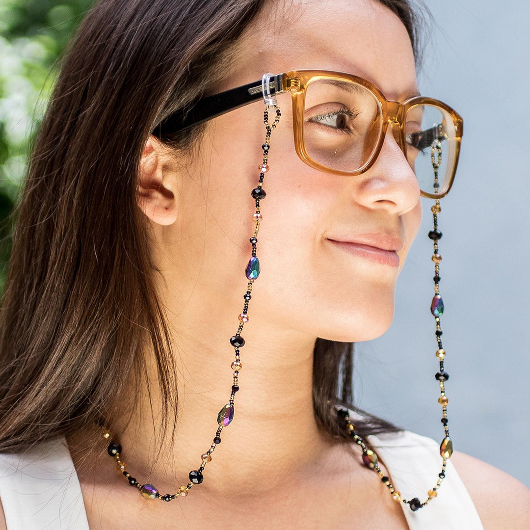 Artisan Crafted Beaded Eyeglass Lanyard - Sololá Fiesta in Black