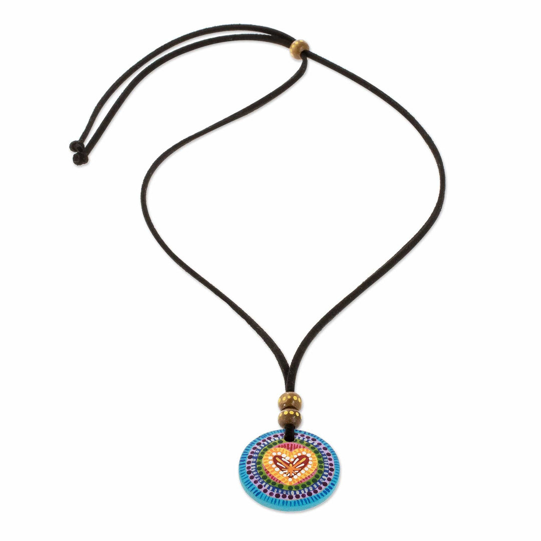 Hand Painted Rainbow and Heart Pendant Corded Necklace - Rainbow of Love