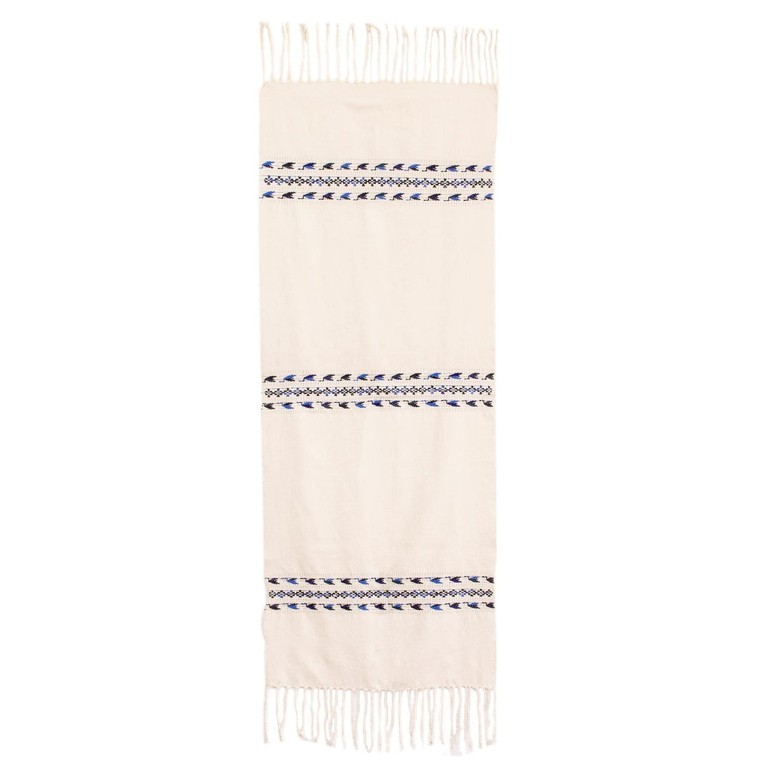Hand Woven Ivory Table Runner with Images of Birds - Mountain Birds