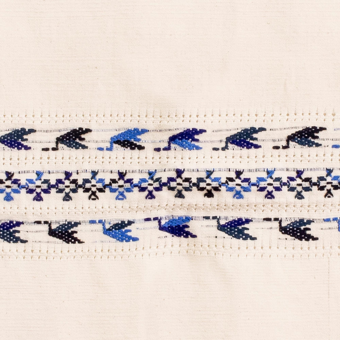 Hand Woven Ivory Table Runner with Images of Birds - Mountain Birds