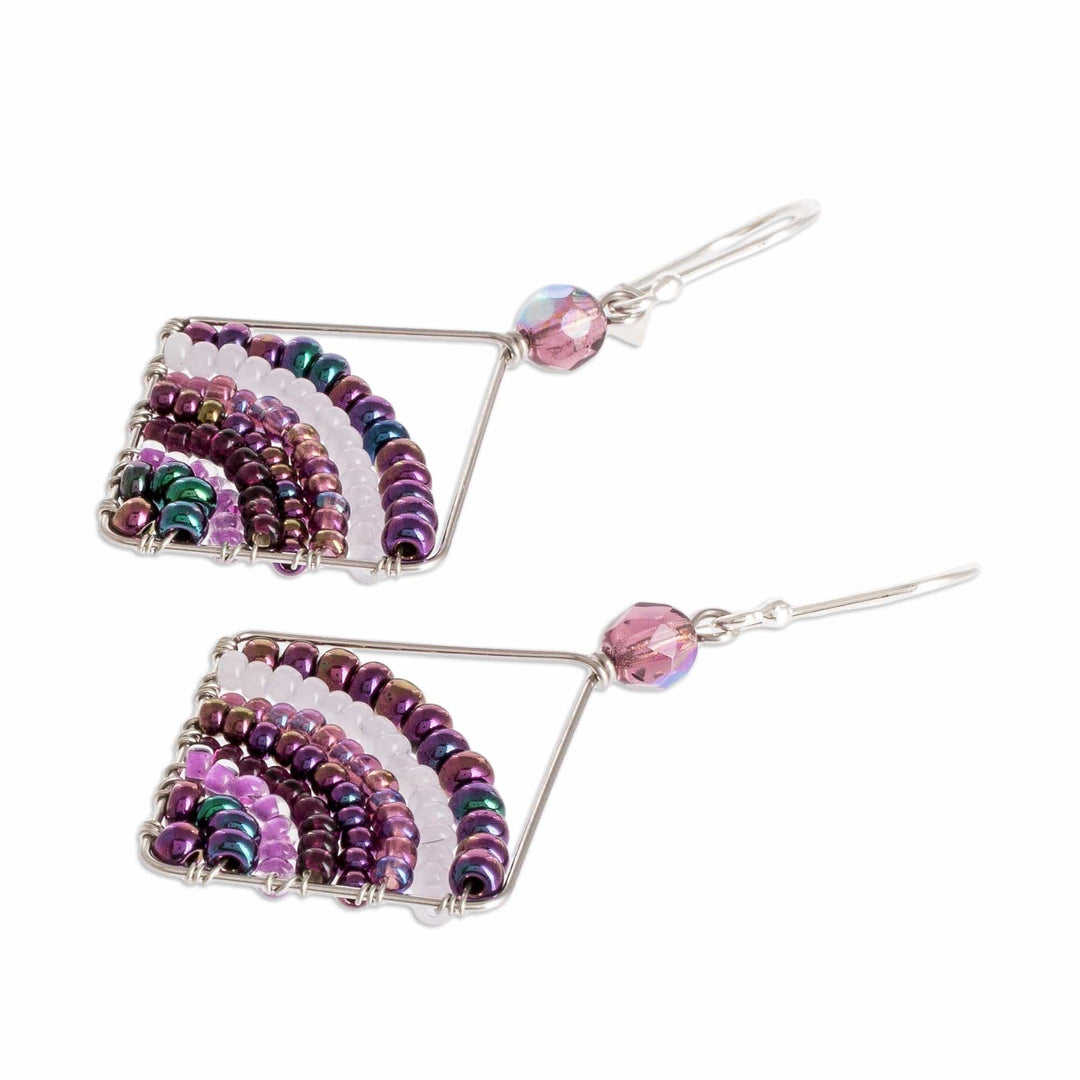 Purple Dangle Earrings With Glass Beads and Silver Hooks - Purple Bead Rainbow