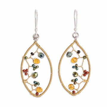 Multicolor Glass Beaded Dangle Earrings with Silver Hooks - Multicolor Crystal Web