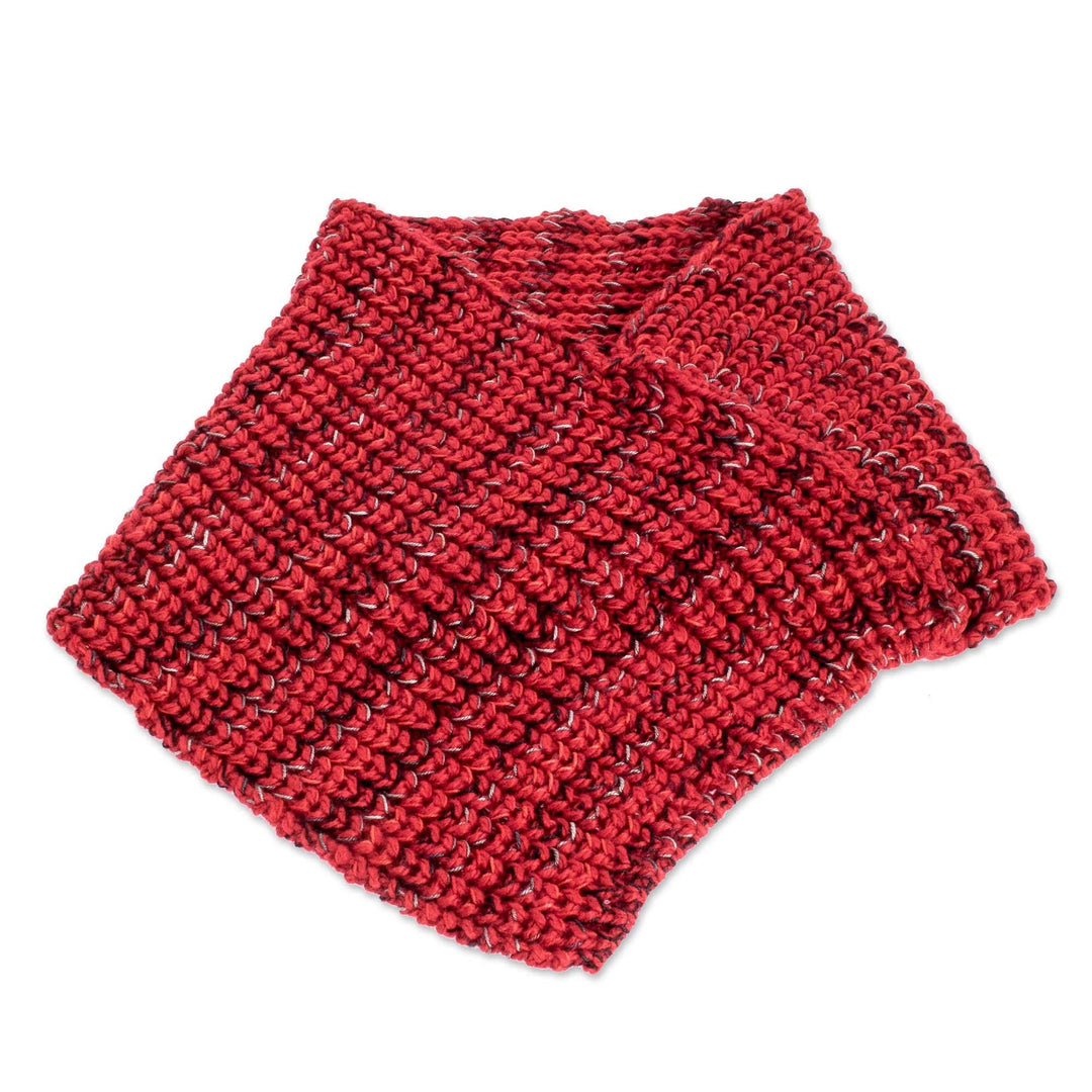 Red with Black Accents Knitted Neck Warmer from Costa Rica - Red Warmth