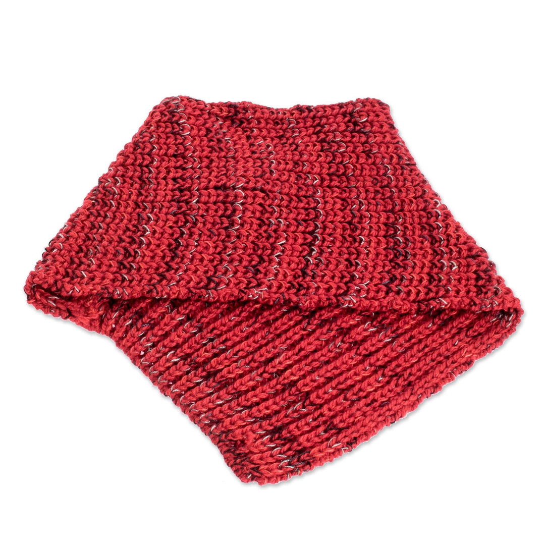 Red with Black Accents Knitted Neck Warmer from Costa Rica - Red Warmth