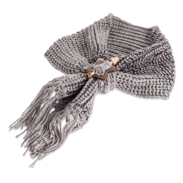 Acrylic Multi Grey Tone Wrap Scarf with Wood Clip - Costa Rican Grey