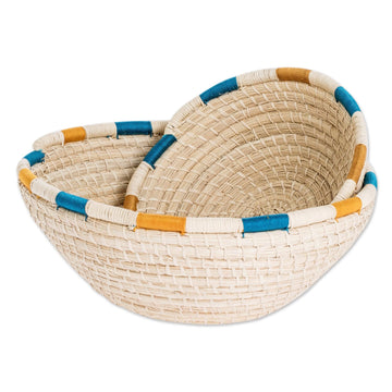 Natural Palm Fiber Coiled Baskets from Nicaragua (Pair) - Coiled Accents