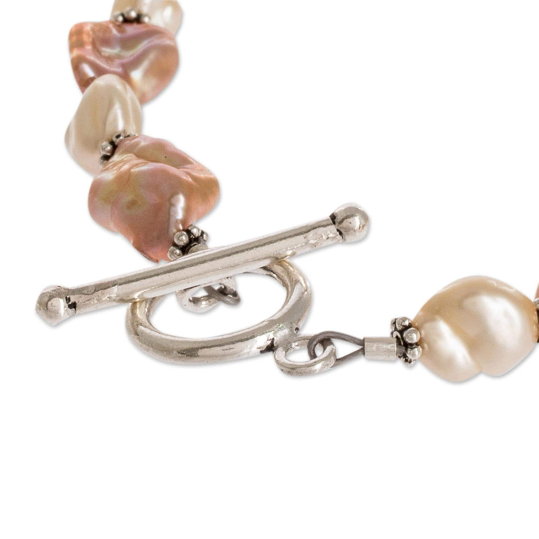 Cultured Pink Baroque Pearl Beaded Necklace with Silver - Baroque Glow