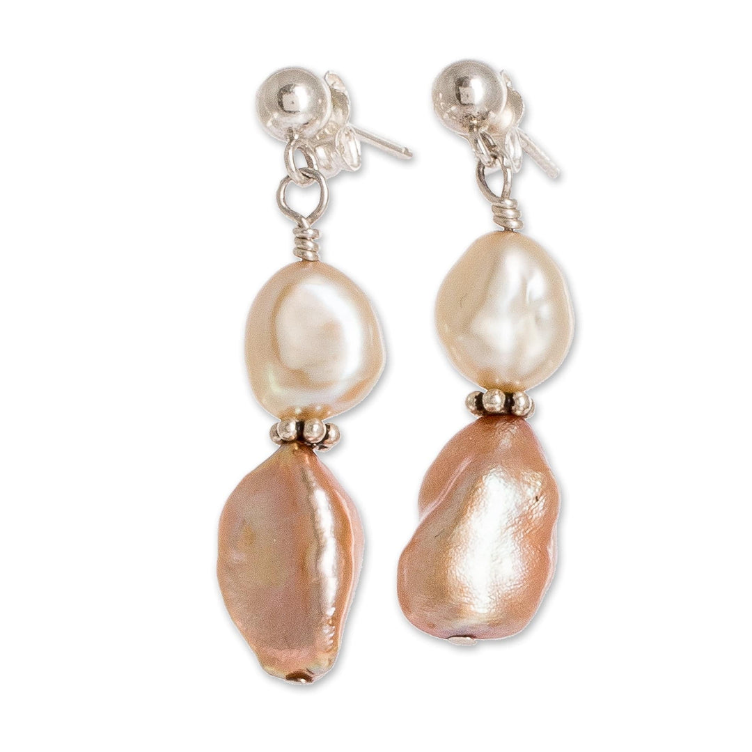 Cultured Baroque Pearl Earrings in Rose and Cream Colors - Baroque Glow