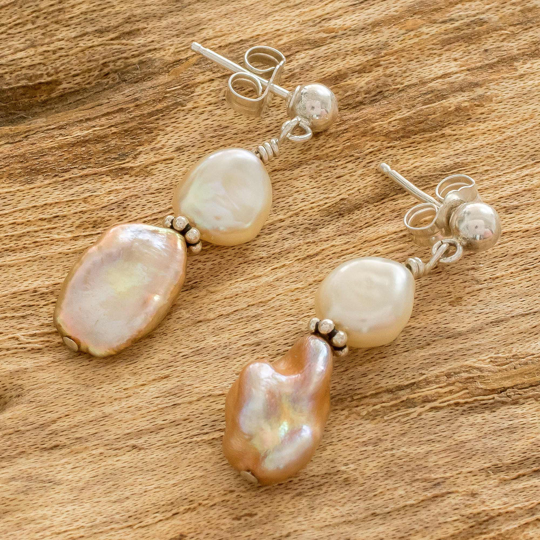 Cultured Baroque Pearl Earrings in Rose and Cream Colors - Baroque Glow