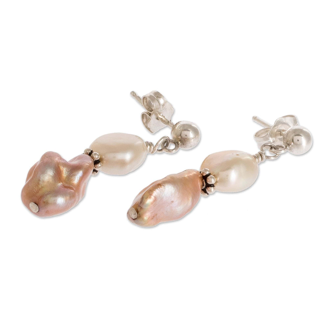Cultured Baroque Pearl Earrings in Rose and Cream Colors - Baroque Glow