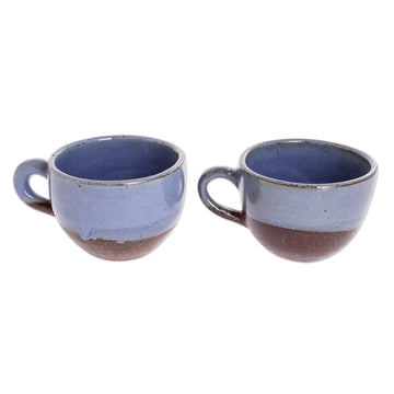 Blue and Brown Ceramic Coffee Cups from Honduras (Pair) - Sea Blue Morning