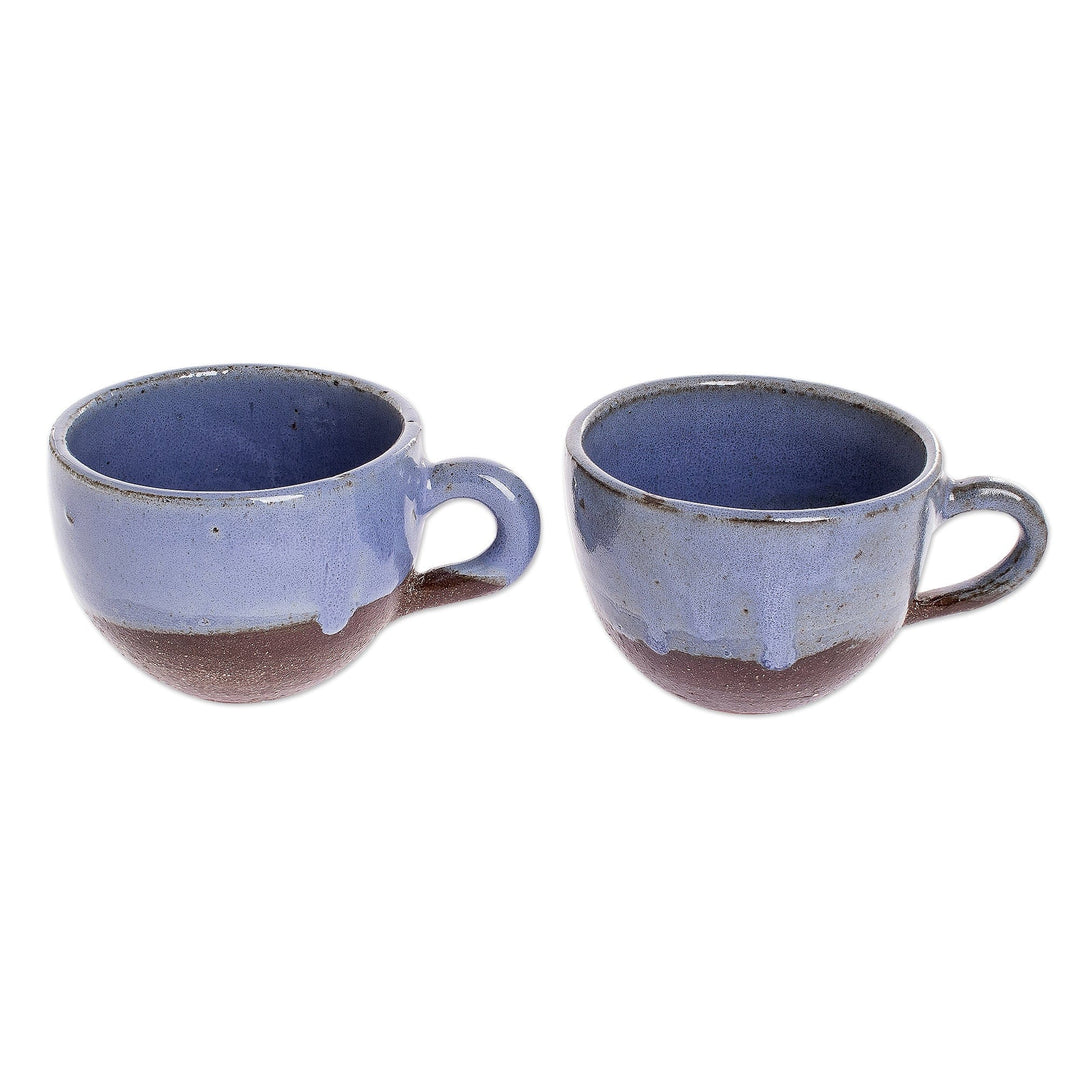 Blue and Brown Ceramic Coffee Cups from Honduras (Pair) - Sea Blue Morning