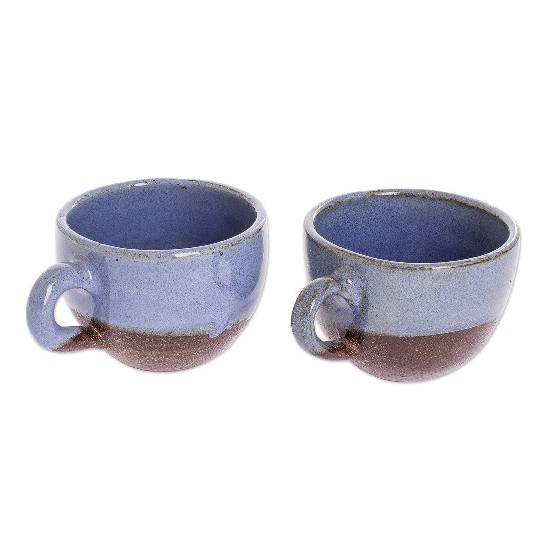 Blue and Brown Ceramic Coffee Cups from Honduras (Pair) - Sea Blue Morning