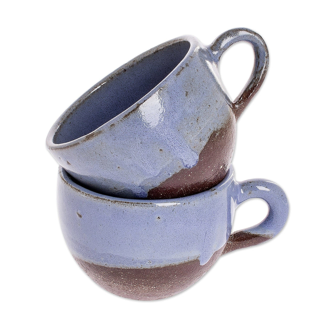 Blue and Brown Ceramic Coffee Cups from Honduras (Pair) - Sea Blue Morning