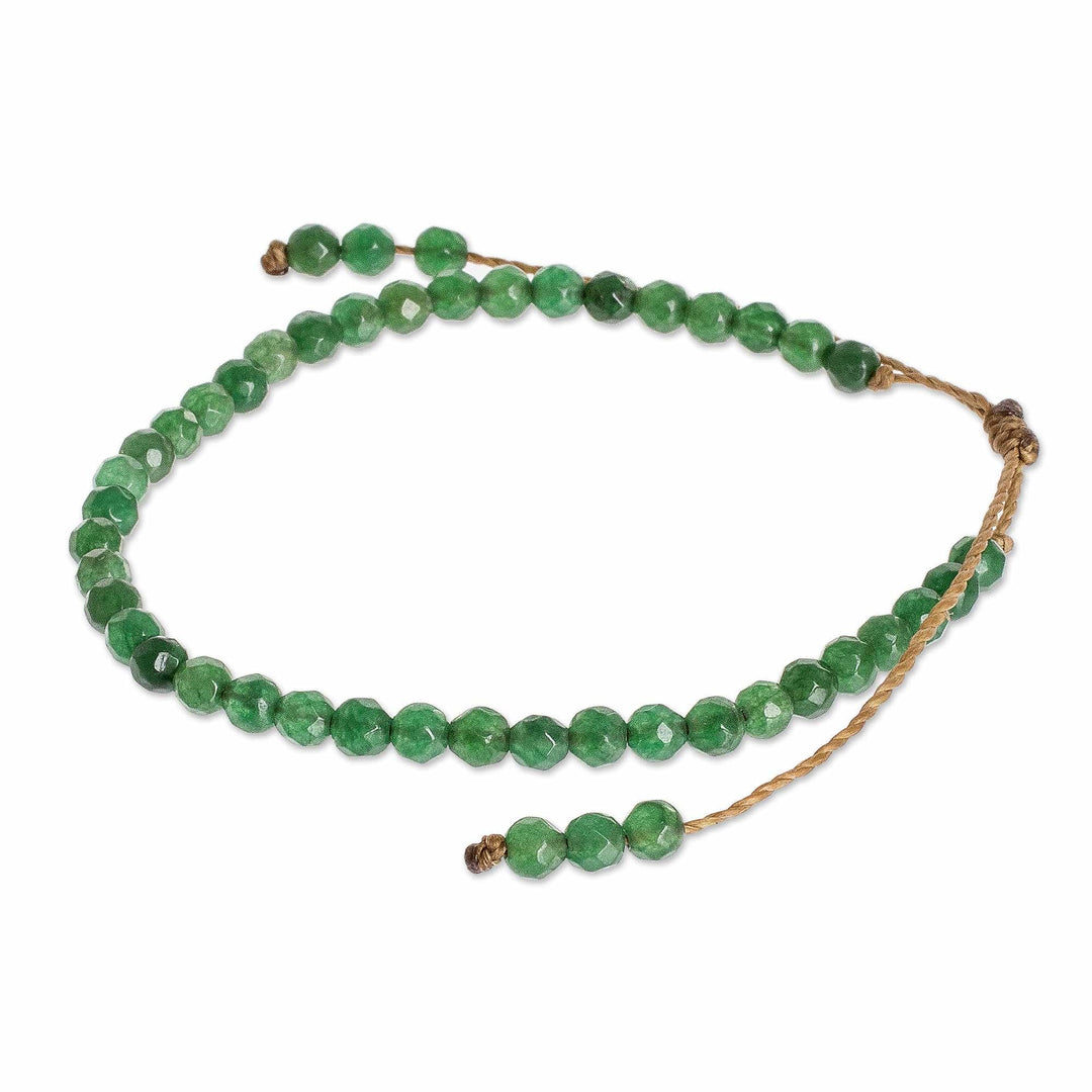 Dark Green Jasper Beaded Bracelet with Sliding Knot - Rainforest Wrap