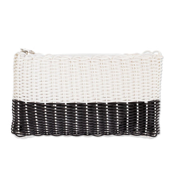 Recycled Textured Cosmetic Bag - White & Black